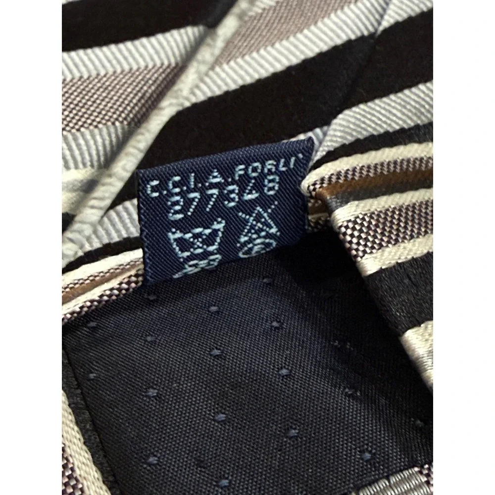 Massimo Bizzocchi Mens Silk Tie Black Grey White Striped Made in Italy Necktie